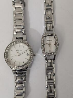 Fossil Women's Watch Pair BQ1182 ES2411 Silver Tone Crystal Stainless Steel WR50
